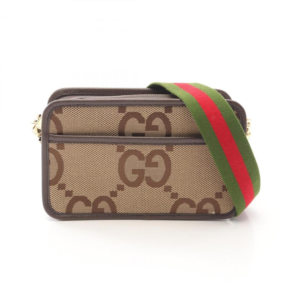 Gucci Jumbo GG Bag Shoulder Canvas Leather Beige Brown